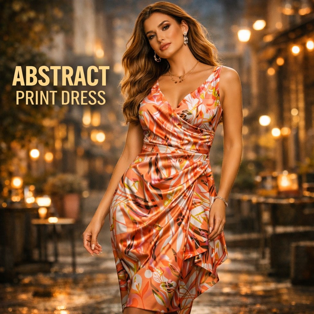 Maggy London Sleeveless V-Neck Ruched Sheath Dress Abstract Print